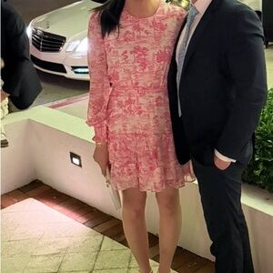 Aqua brand - Pink Toile Print Long Sleeve Dress size M